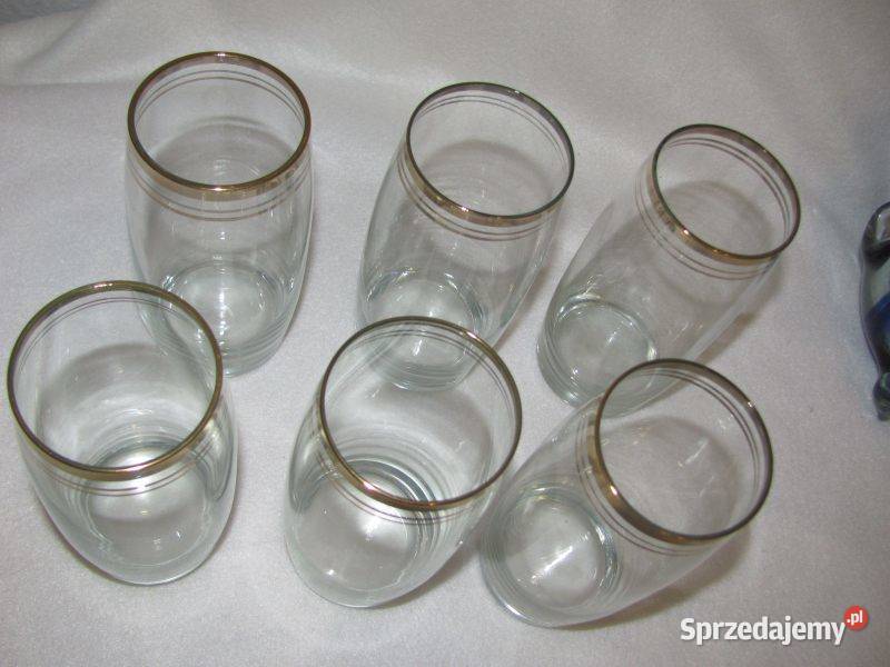 szklanki z PRLu złote wykończenie 6 wys 135 Zamość