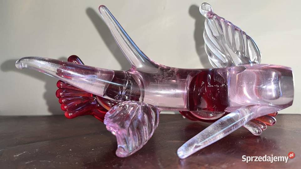 Szklana figurka 2 Ptaszki na gałęzi Z czerwono Gdańsk