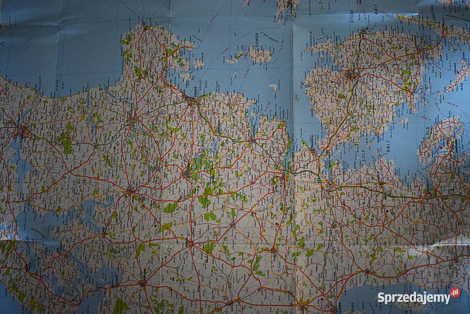 Mapa drogowa Danii z lat 70 tych XX w