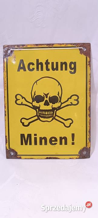 Uwaga miny niemiecka tablicaszyld emaliowany II Kraków