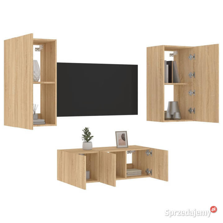 4częściowy zestaw mebli TV z LED dąb sonoma Warszawa