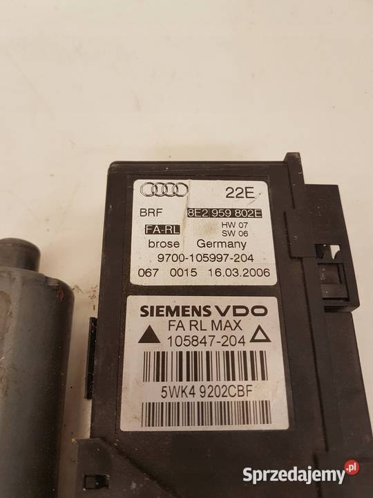 SILNICZEK SZYBY PRAWY PRZÓD AUDI 8E2959802E Wyposażenie elektryczne Przystajń