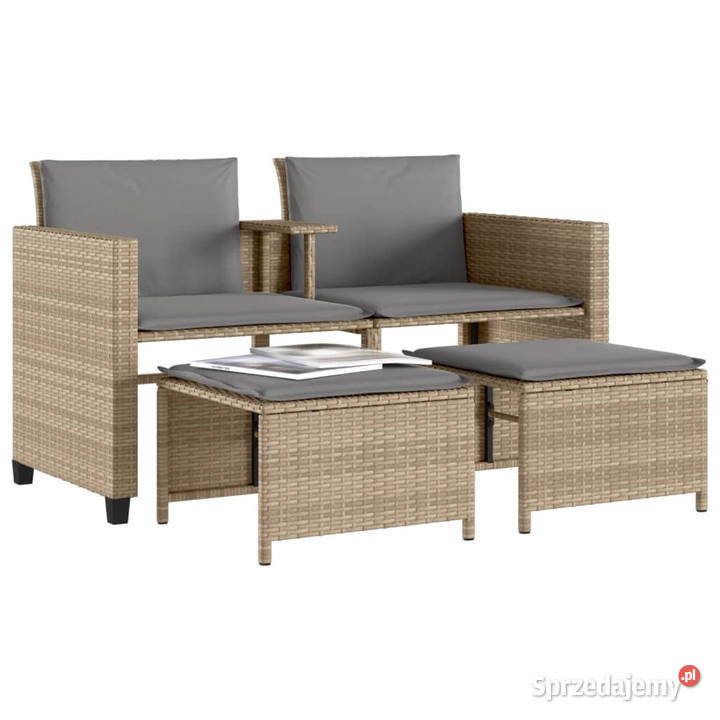 2os sofa ogrodowa ze stolikiem i stołkami beżowa Zestawy mebli ogrodowych mazowieckie Warszawa sprzedam