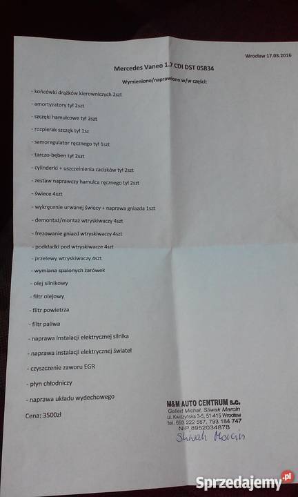 Mercedes fajny mały dostawczak o niskim spalaniu bezwypadkowy Wrocław