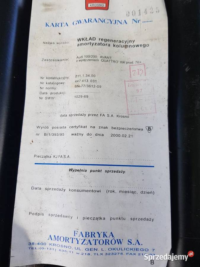 Audi 100200Nowy amortyzator przedniNowy wkład osobowe Zawieszenie i układ kierowniczy Gorzów Wielkopolski