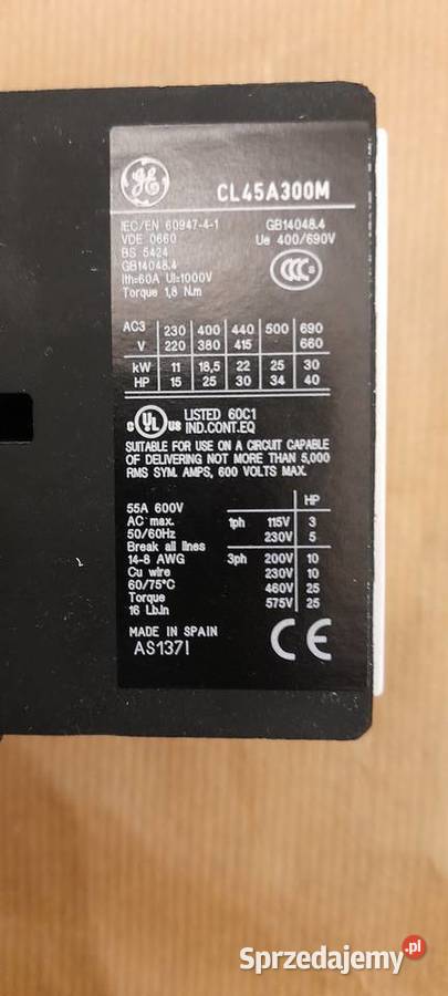 Stycznik General Electric typ CL45 300M warmińsko-mazurskie Dobre Miasto sprzedam