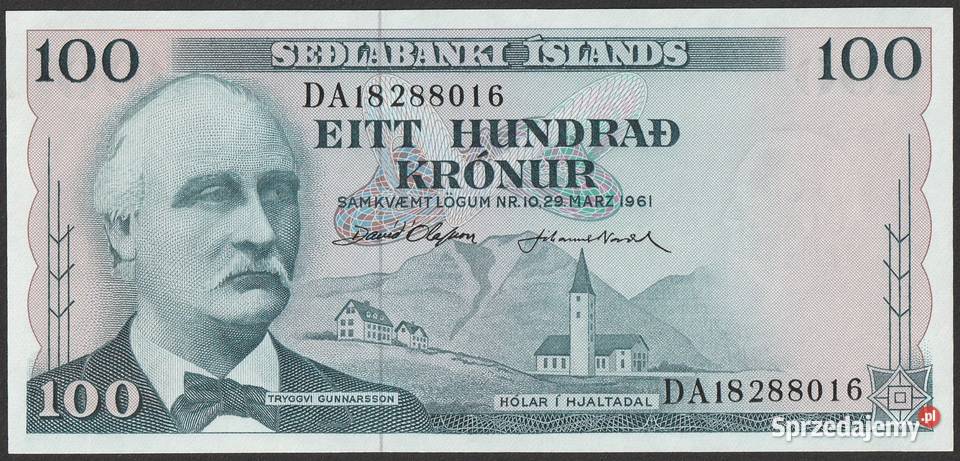 ISLANDIA 100 KORON 1961 TRYGGVI GUNNARSSON STAN Łódź