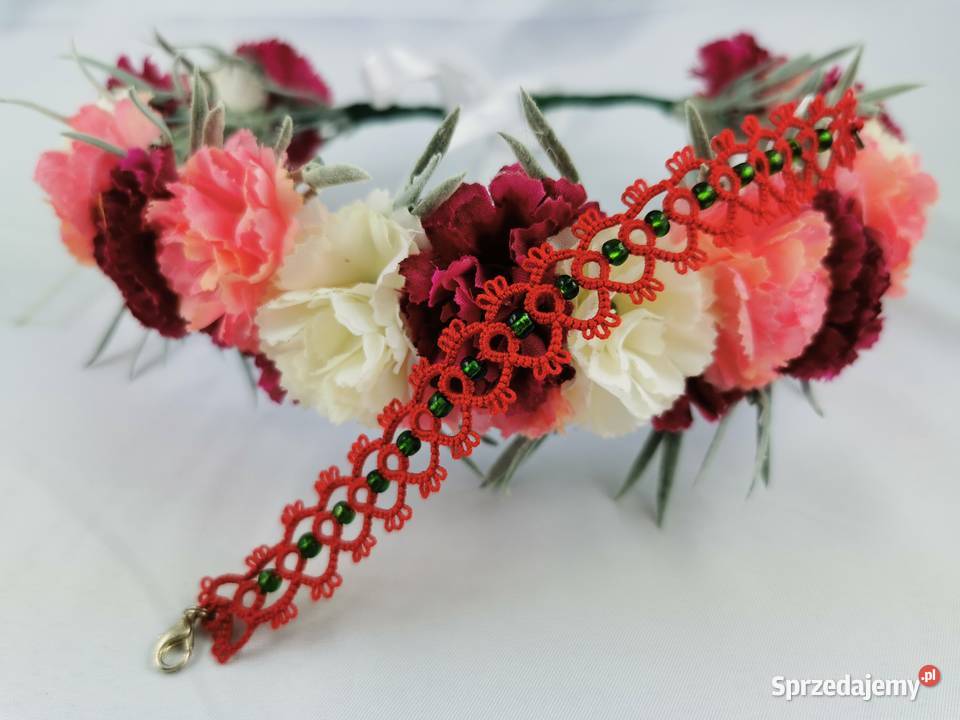 Bransoletka frywolitkowa Wiśniowa sprzedam