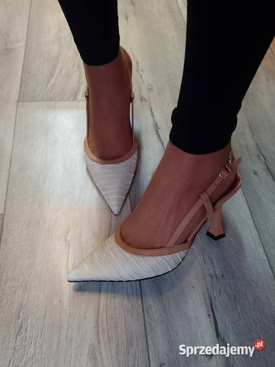 3940 Kremowo beżowe czółenka szpilki wieczorowe Kraków sprzedam