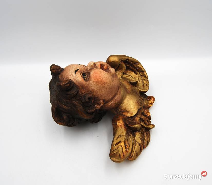 Rzeźba drewniana głowa anioła putto XIX w Antyki Poznań