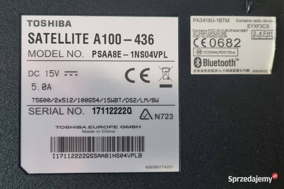 Notebook Toshiba Satellite A100436 model Warszawa