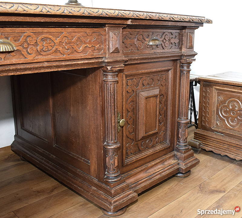 DUŻE STARE DĘBOWE BIURKO 190X96 POMOCNICZE BLATY Świdnica