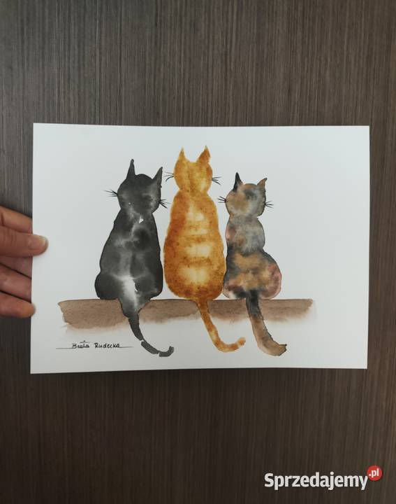 Obraz Akwarela KOTY 26x19 Oryginał Lublin sprzedam