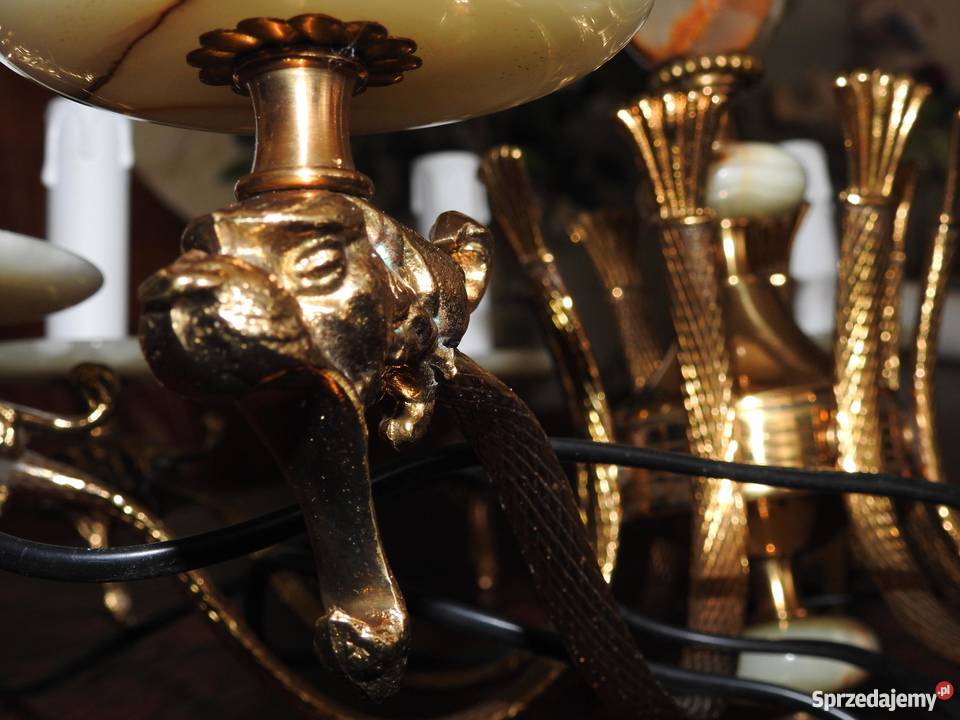 Żyrandol mosiężny XX wiek onyks 8 źródeł światła