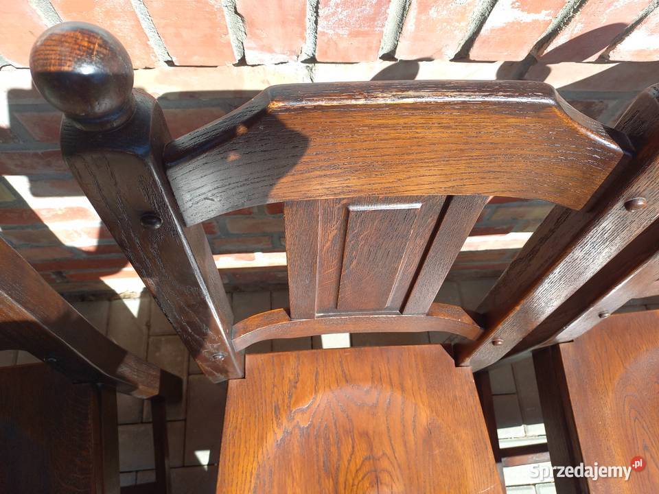Krzesła dębowe drewniane 2 rustykalne twarde Antyki, Sztuka, Kolekcje Gawroniec