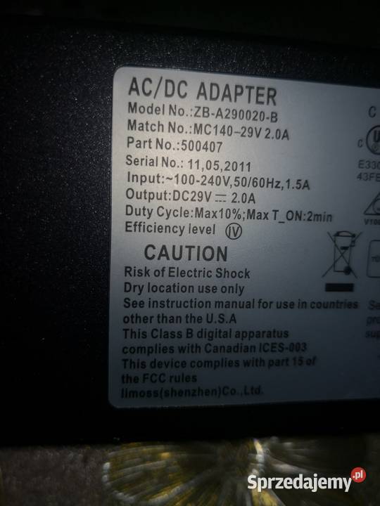 Zasilacz 29v 2 Dwa pin model ZBA290020B