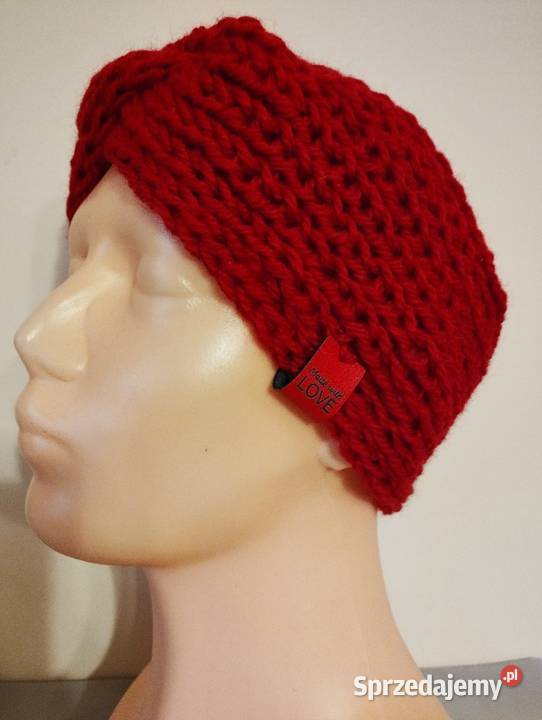 Czerwona opaska na głowę turban 100 wełna Olsztyn