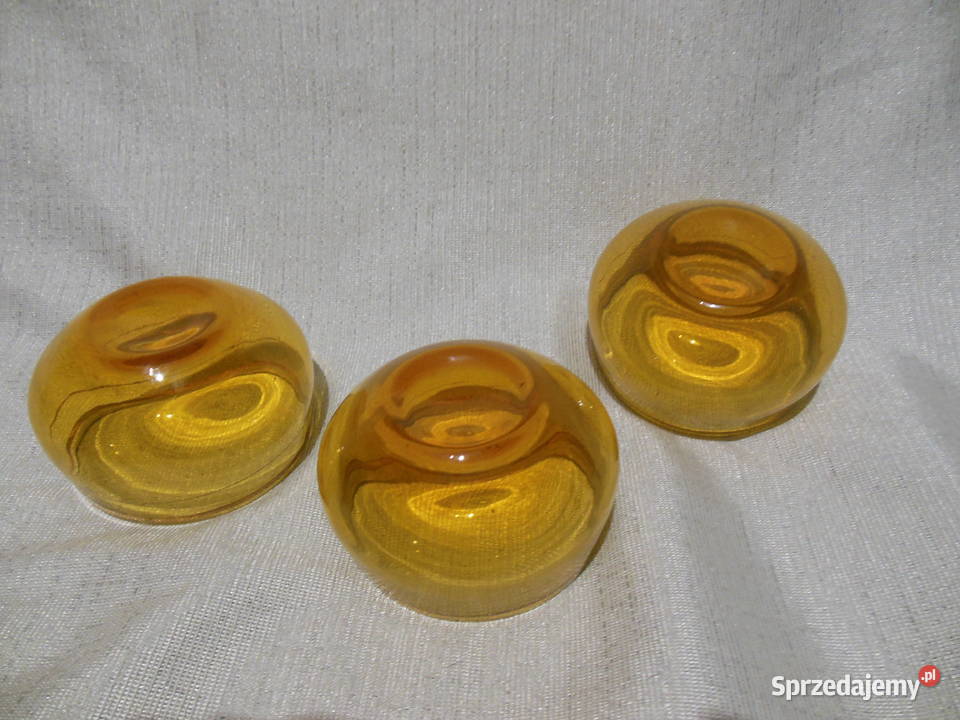 Salaterki szklane miodowe złocenia 3 PRL Kielce
