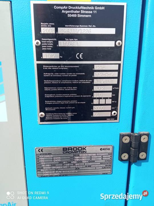 Sprężarka śrubowa COMPAIR L559 W 55KW S013419 Wilków sprzedam