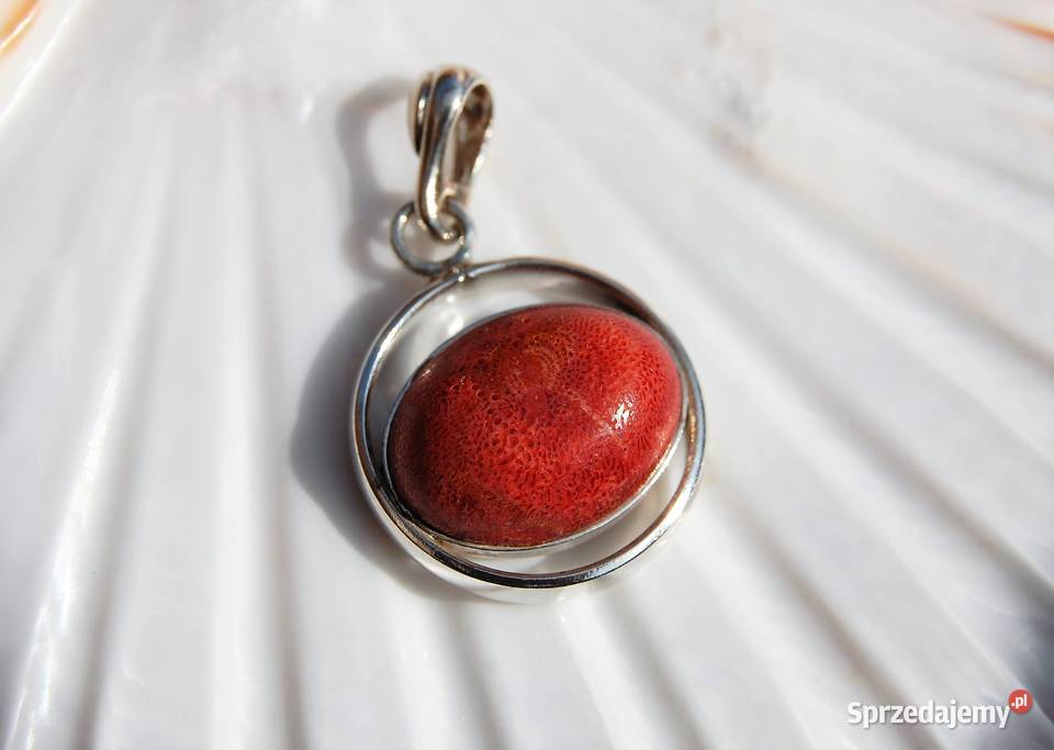 Wisior elipsa koral czerwony srebro pr 925 srebrne Lublin