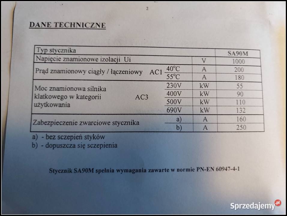 Stycznik SA 90M 200A Aparel Dąbrowa Górnicza