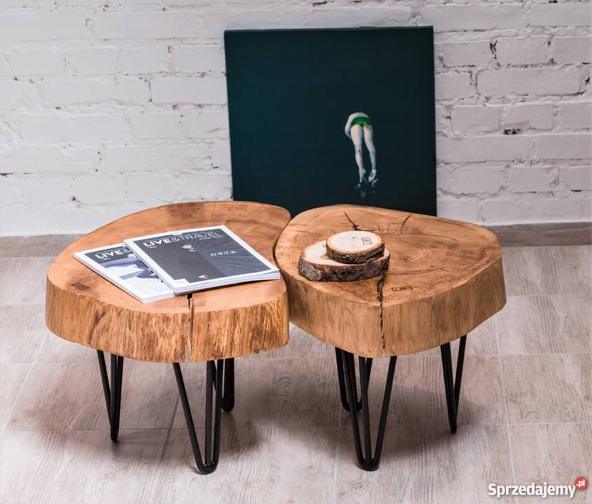 Zestaw stoliki z plastrów drewna dębu Loft Twin Duet