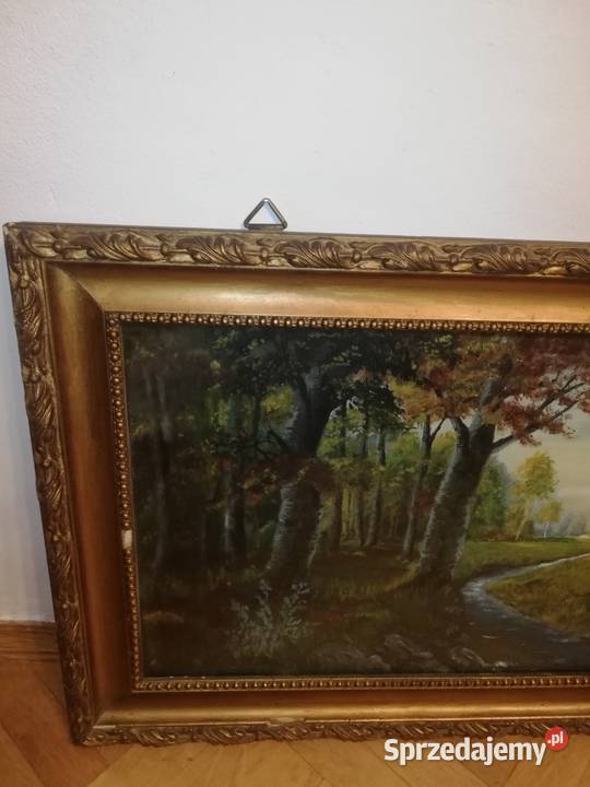 Stary obraz Olej na dykcie Pejzaż leśny Warszawa sprzedam