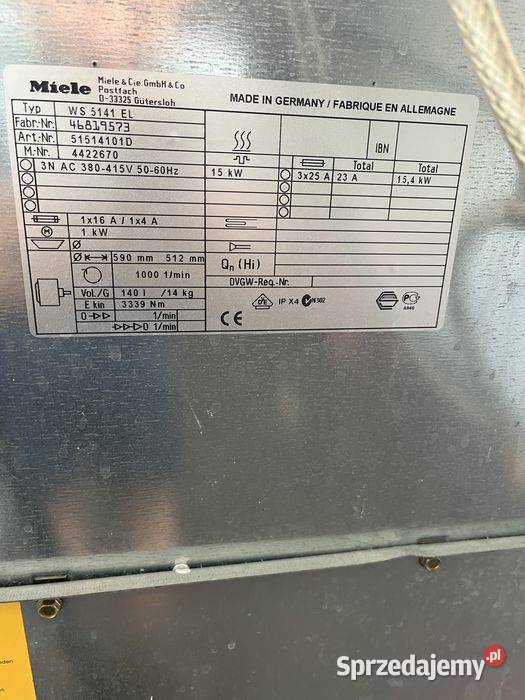 Przemysłowa pralkowirówka Miele WS5141EL z