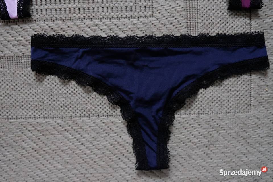 granatowe satynowa koronkowe koronka stringi Toruń