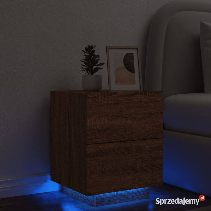 Szafka nocna z LED kolor brązowy dąb materiał mazowieckie