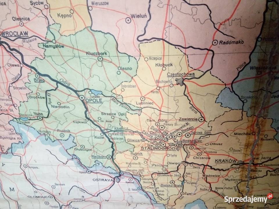 Mapa Polski z 1952r PRL Eugeniusz Romer 1800 000 śląskie Dąbrowa Górnicza