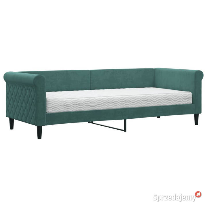 Sofa z materacem do spania ciemnozielona aksamit