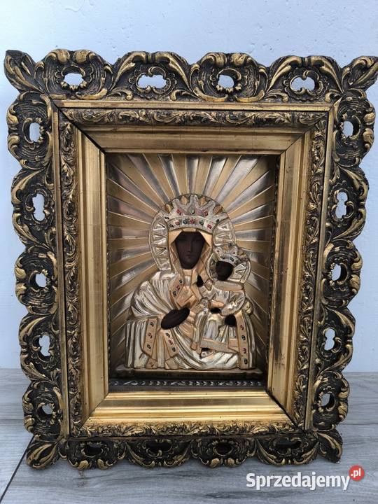 Piękna stara oryginalna ikona XIX wieczna Matka Malarstwo sprzedam