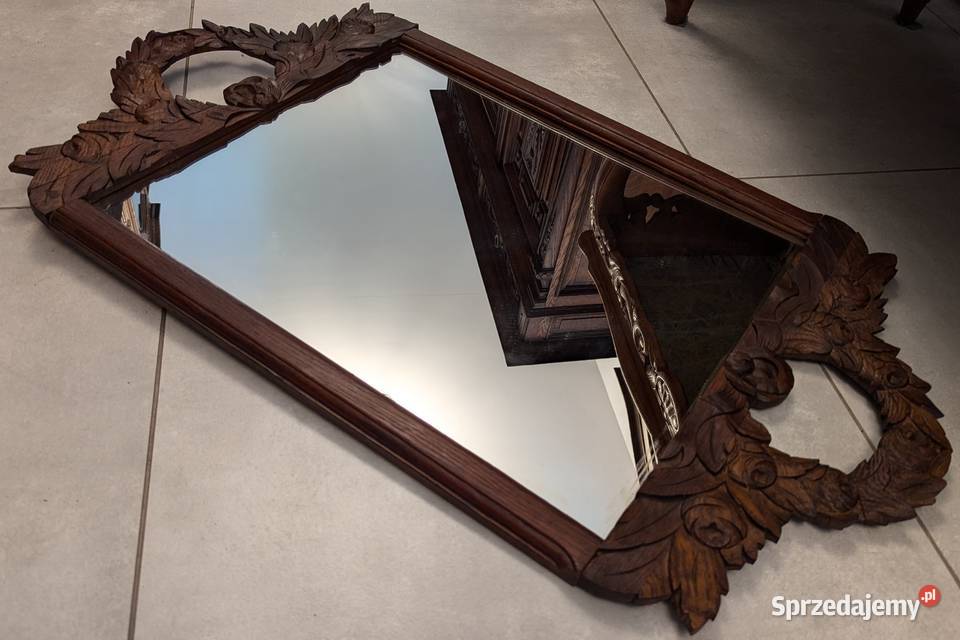 Piękne ciemne dębowe lustro secesyjnesklep Lustra śląskie Dąbrowa Górnicza