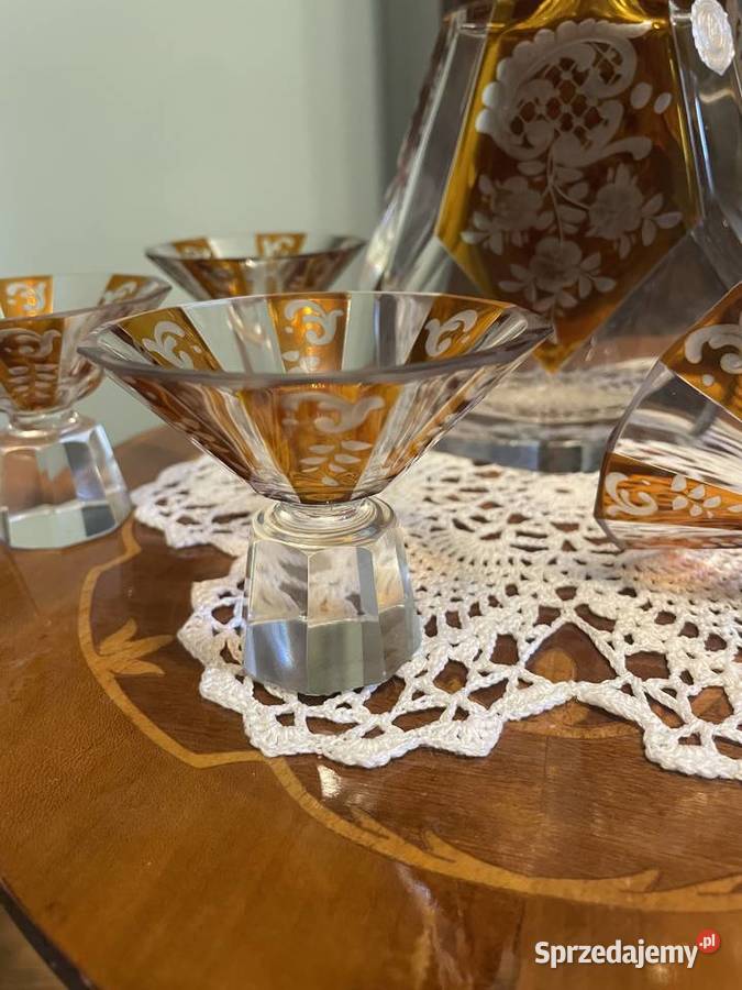Karafka z kieliszkami z kryształu Rękodzieło Jelenia Góra