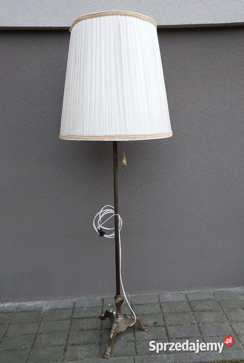Stara lampa stojąca podłogowa mosiądz 172 abażur Tczew sprzedam