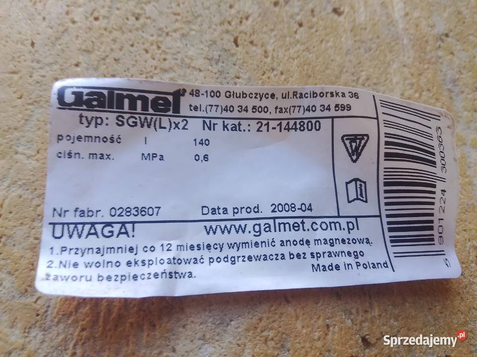 bojler galmet 140l małopolskie Tuchów
