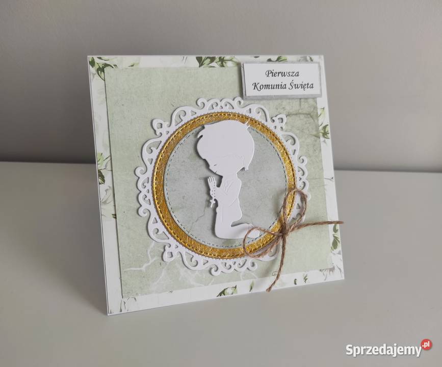 Kartka ręcznie robiona Komunia Święta chłopiec