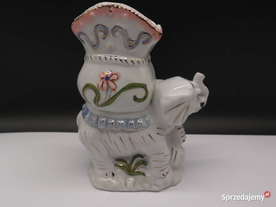 Ceramiczny wazon figurka Słoń z małym słonikiem wielkopolskie Raszków
