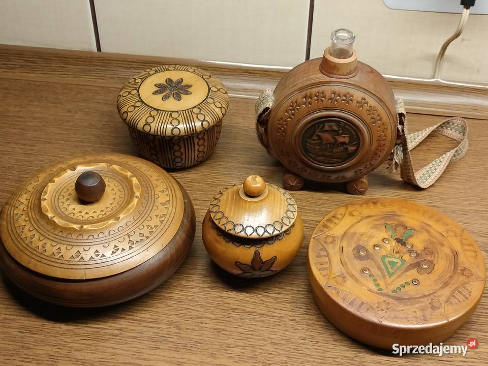 Zestaw drewniana szkatułka puzderko bukłak Gostynin
