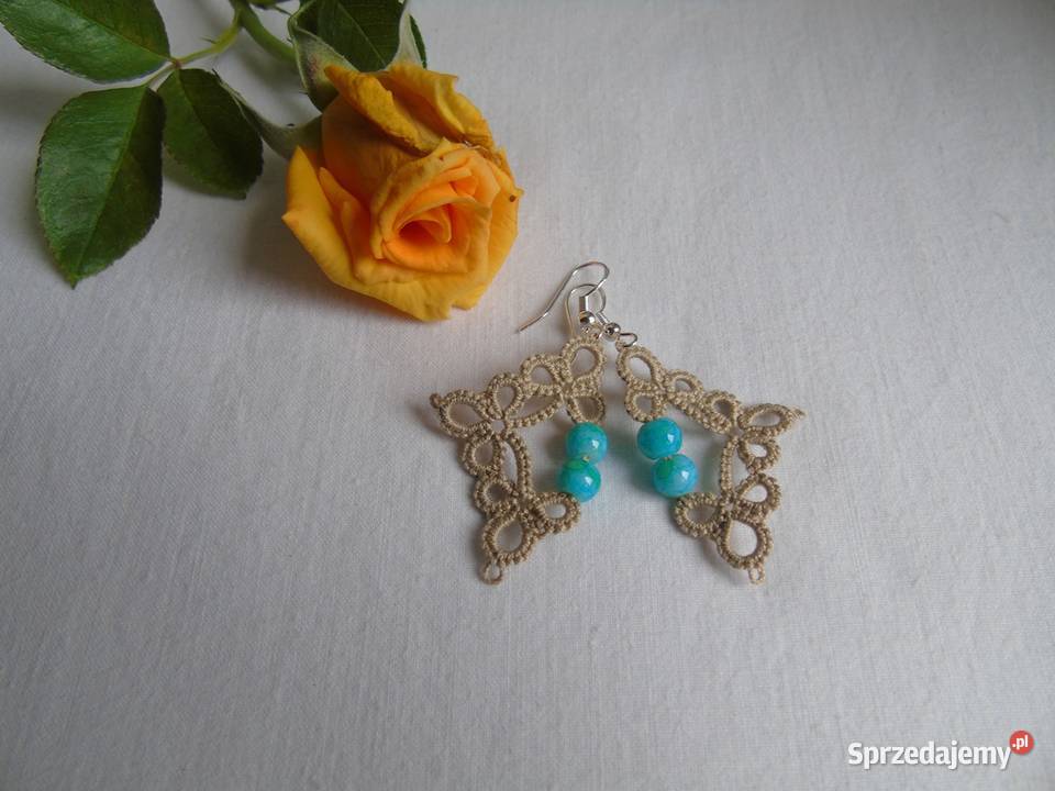 Kolczyki frywolitkowe Rękodzieło małopolskie Wiśniowa sprzedam