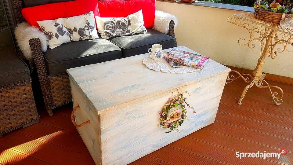 Skrzynia rustykalna siedzisko kufer ławka biała Radków