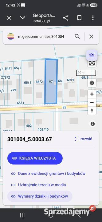 Sprzedam dzialke w miejscowosci Budzislaw
