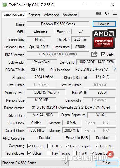 AMD RX 580 8gb kujawsko-pomorskie sprzedam