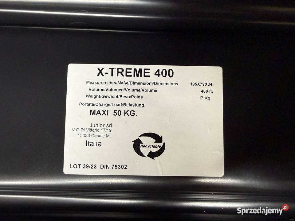 Box bagażnik na dach TAURUS XTREME 400 mazowieckie