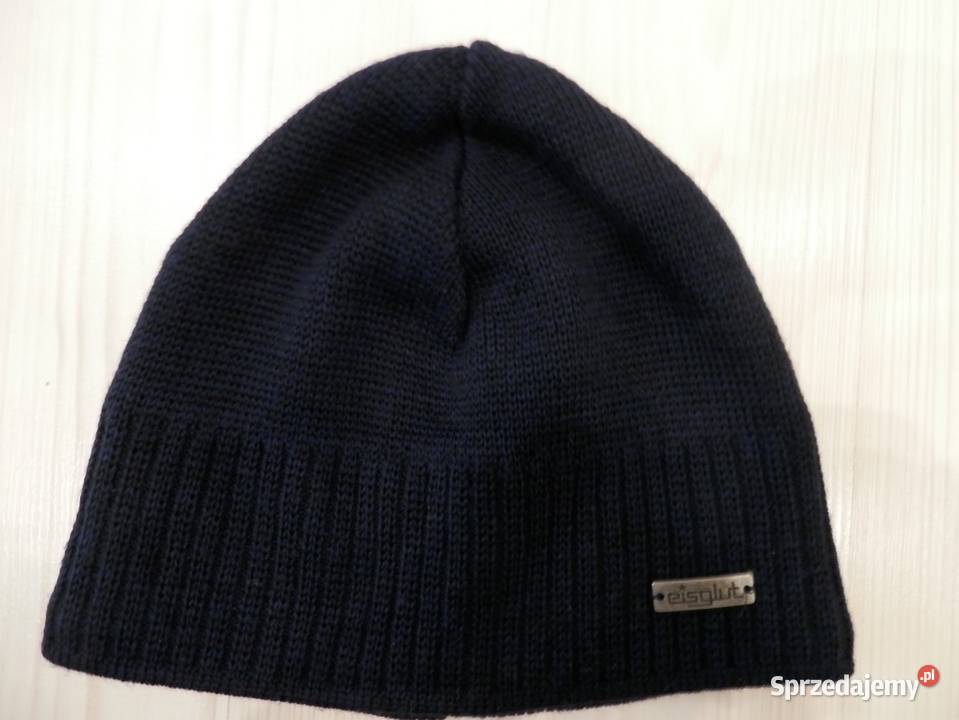 Czapka Męska Wełniana 100 Wełna Merino Granatowa Galanteria i dodatki