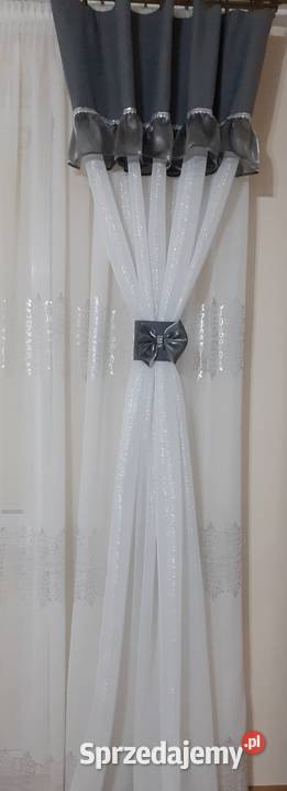 Firany zasłony dekoracyjne szara falbanka mazowieckie