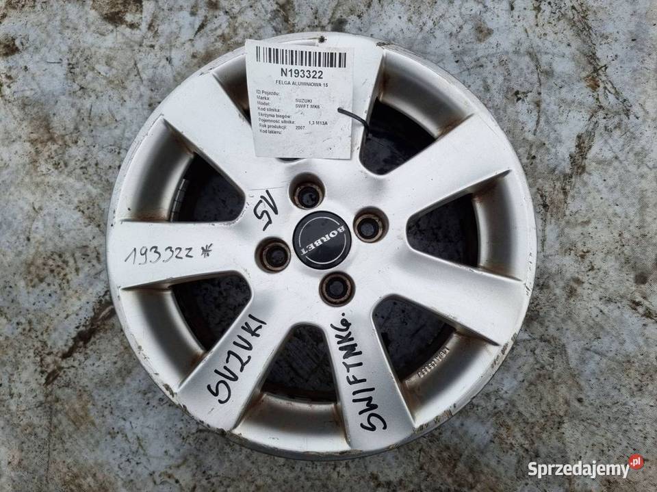 FELGA ALUMINIOWA 15 SUZUKI SWIFT MK6 65JX15H2 Lipno