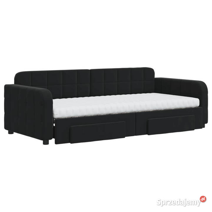 Sofa rozsuwana z szufladami czarna aksamit 71cm Warszawa