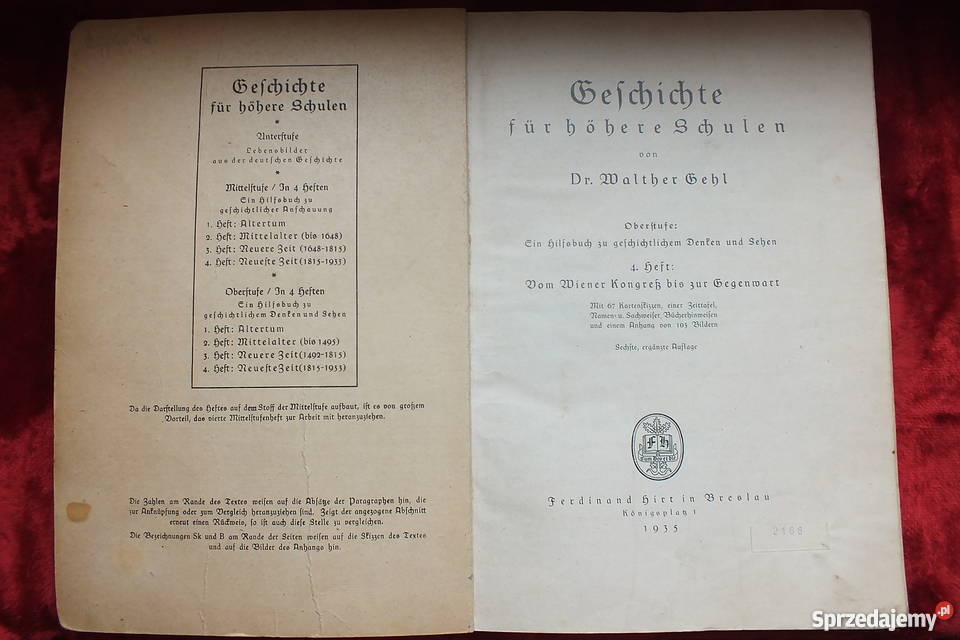 Stara niemiecka książka z Breslau wydana w 1935r Antykwariat lubuskie Żary sprzedam